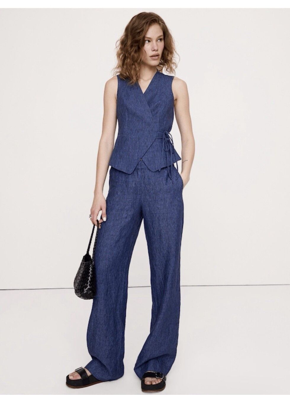 Banana Republic Everyday Wide Leg Linen Pant Chambray Blue #892686